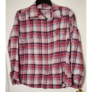Carhartt for Women Flannel Shirt Pink Plaid Long Sleeve Button‑Up Size XL 16/18